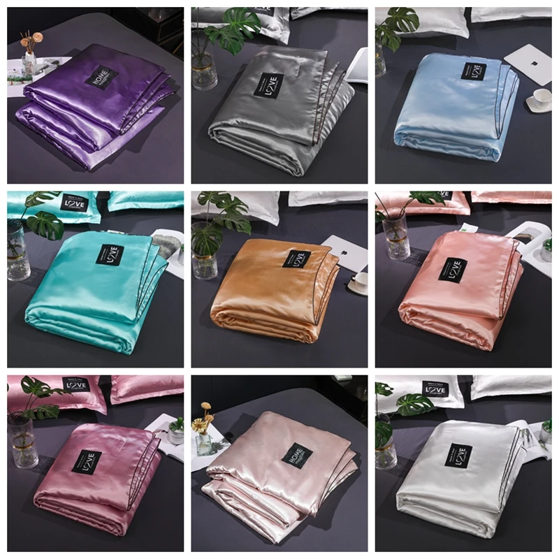 Satin Silk Quilt For Summer 12 Solid Color Bedding Set Bedspread Blanket Comforter Bed Cover King Queen Size new