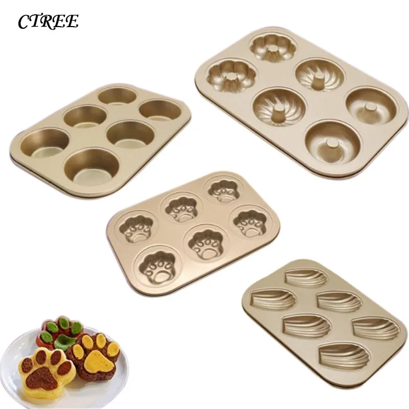 

CTREE 6 Cup Carbon Steel Doughnut Mold Nonstick Flower Muffin Tray Desserts Mould DIY Baking Pastry Bakeware Tool Oven Used C446