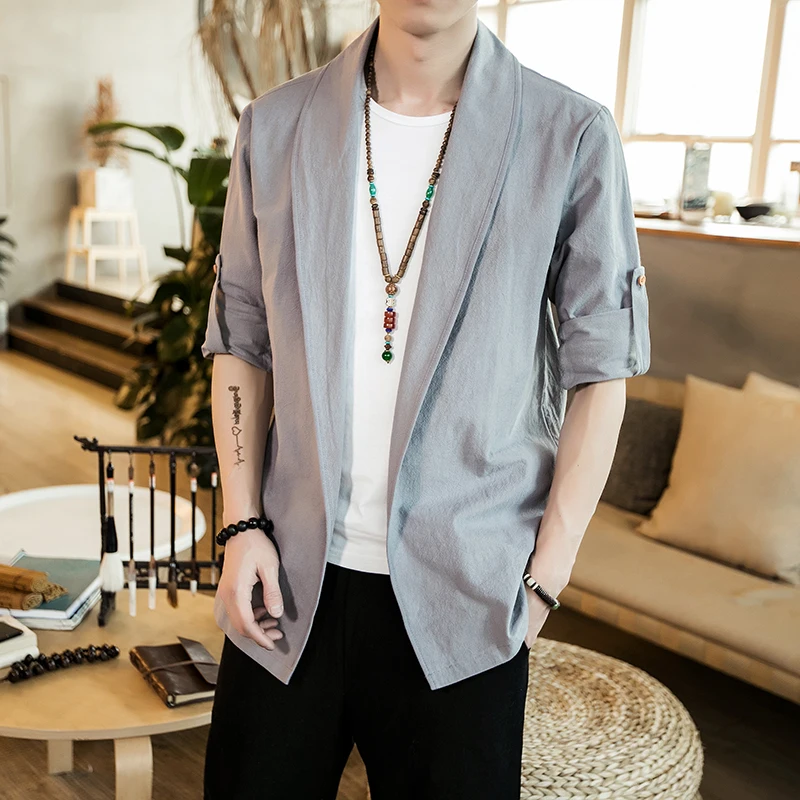 Мужская рубашка с длинными рукавами Повседневная Свободная в китайском ретро