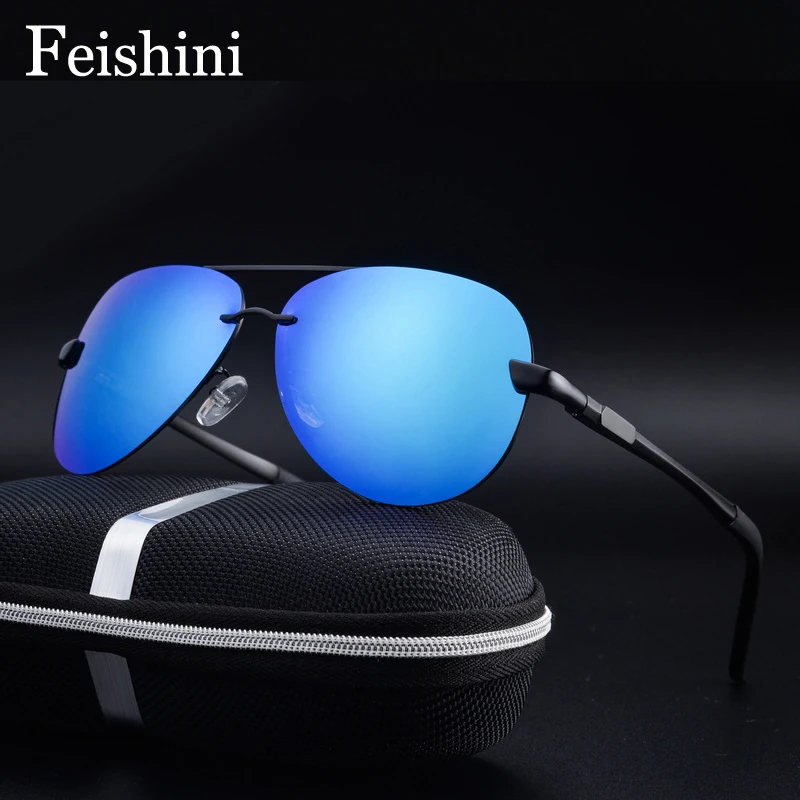 FEISHINI 0761, женские солнцезащитные очки с защитой от ультрафиолета, авиационные прозрачные полароидные линзы, водительские алюминиевые поляризованные солнцезащитные очки, мужские синие зеркальные очки