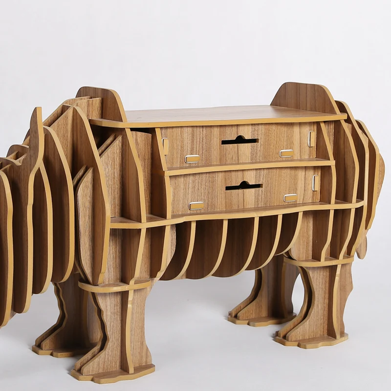 

High-end Creative Rhino Drawer Table Desk Wood Craft Gift Furniture Brand New TM004M