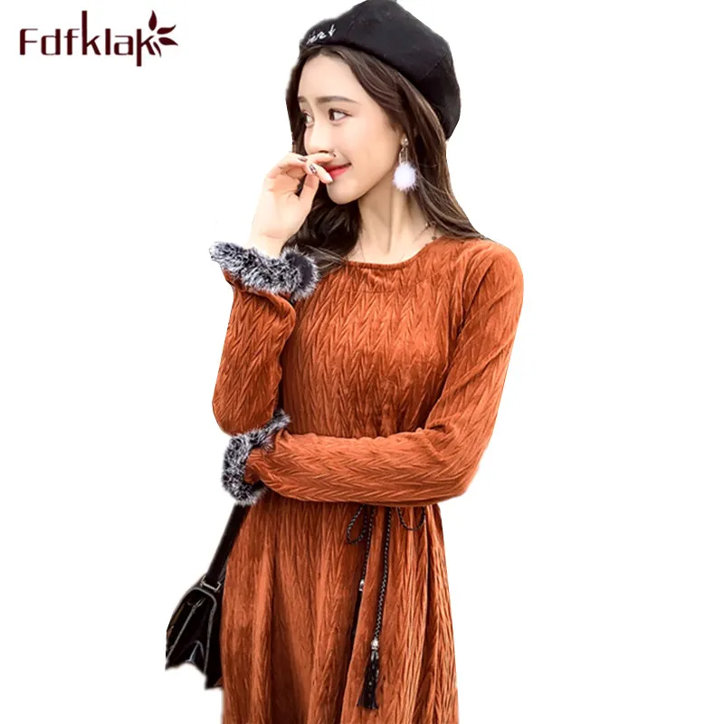 Fdfklak осенне-зимние платья для беременных женское платье Золотое бархатное с