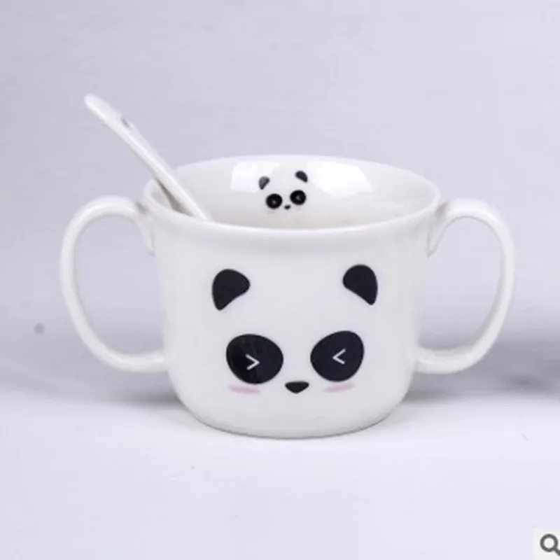 Две ручки Kawaii панда кружки керамическая чашка молочный кофе с ложкой чайные