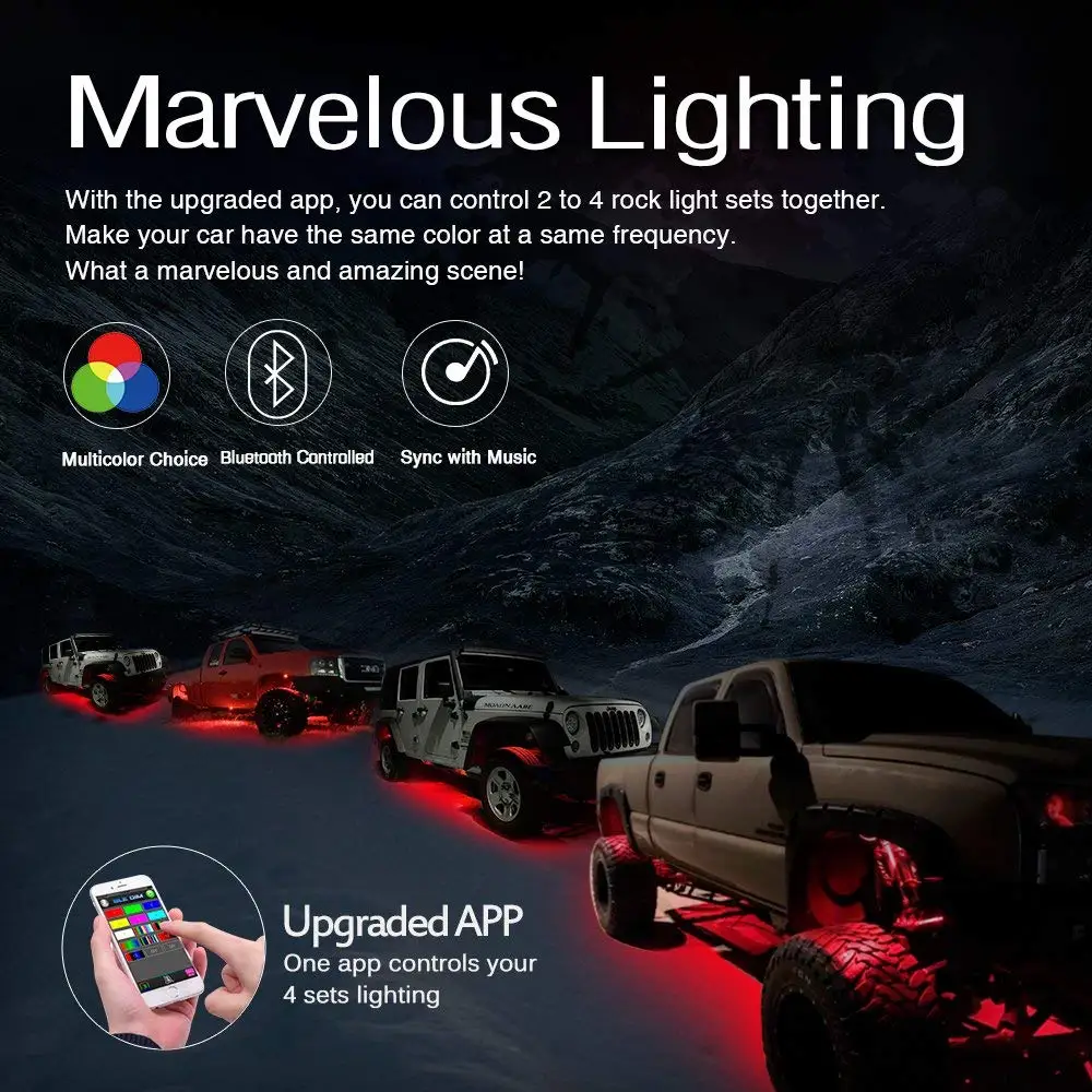 4 Pods RGB светодиодный светильник s с Bluetooth контроллером дистанционного управления многоцветный неоновый светодиодный светильник комплект для синхронизации музыки режим мигания