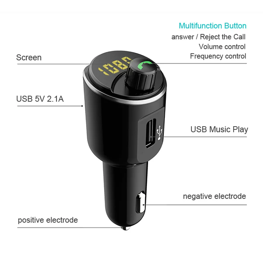 XCGaoon Bluetooth автомобильный комплект гарнитуры FM-передатчик MP3 музыкальный плеер 5 в 2