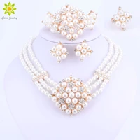 2020 new fashion imitation pearl dubai gold color necklace set african beads costume acessories bridal wedding jewelry sets