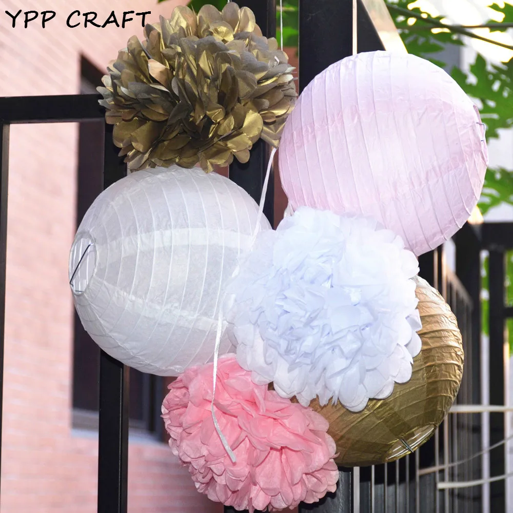 Ypp Craft (золото розовый белый) бумага Фонари ткани Бумага Пипидастр Свадебный декор