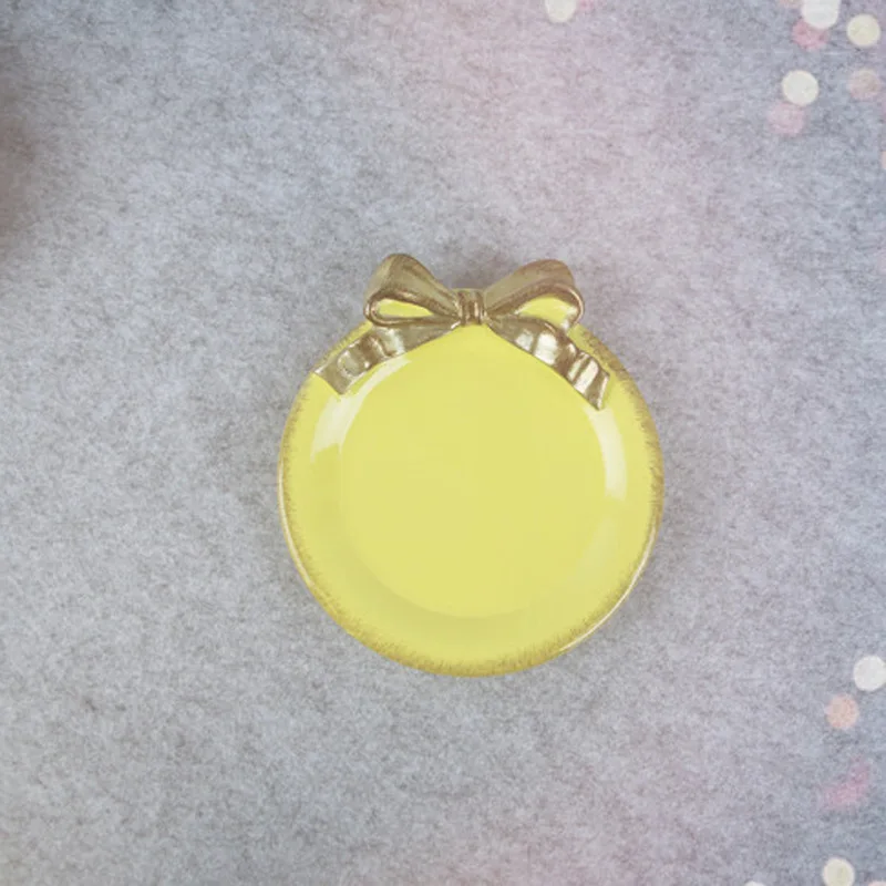 Yellow Circular 1 шт. смолы Прямоугольник бантом тарелки Мороженое Чаши украшения ремесла закуски конфеты лоток для хранения ювелирных изделий блюдо Закуски Блюдо подарки - Color: Yellow Circular