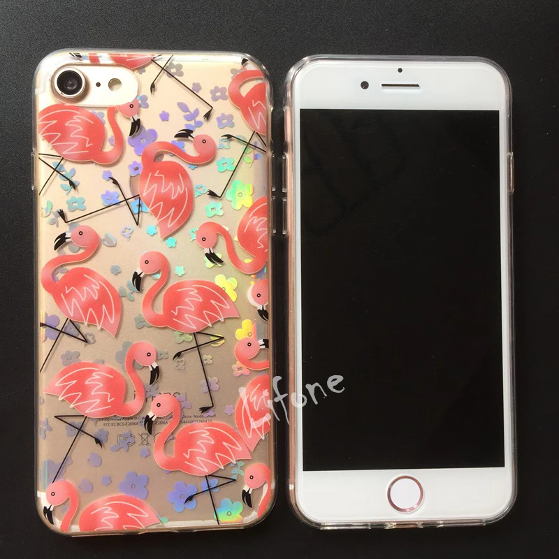 Kerzzil Lovely Cartoon Flamingo Ostrich Leaf Cover For iphone 7 Transparent Laser Flowers Phone Cases iphone7 6 6S PLus |