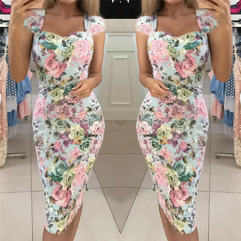 

Fashion Women Sleeveless Floral Dress Gown Party Beach Bandage Dress
