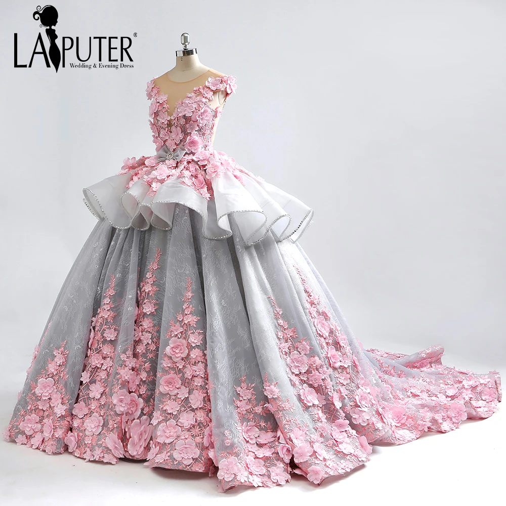 Женское кружевное платье Laiputer винтажное бальное серого цвета на заказ 2018|prom dresses