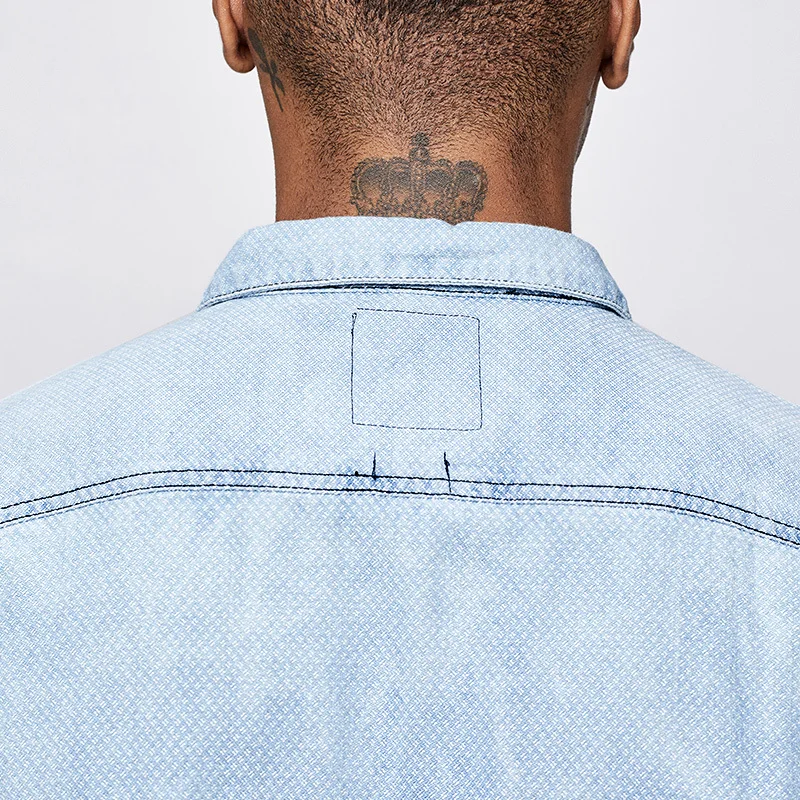 

KUEGOU 2020 Summer 100% Cotton Printed Denim Shirt Men Dress Casual Slim Fit Short Sleeve Streetwear For Blouse Men Fashions 648