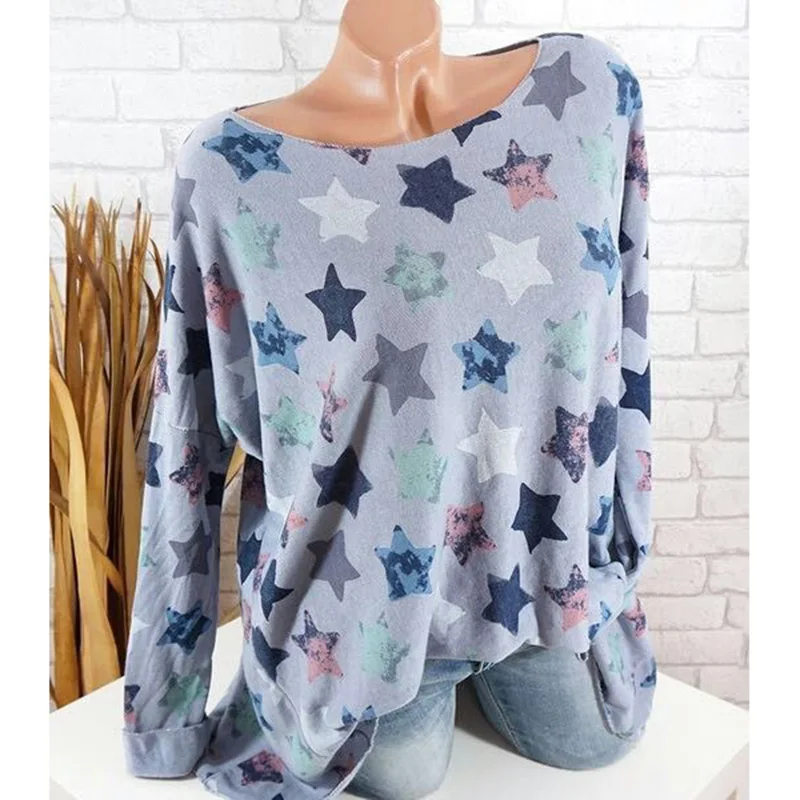 Женская футболка с круглым вырезом и принтом звезды размера плюс Свободный