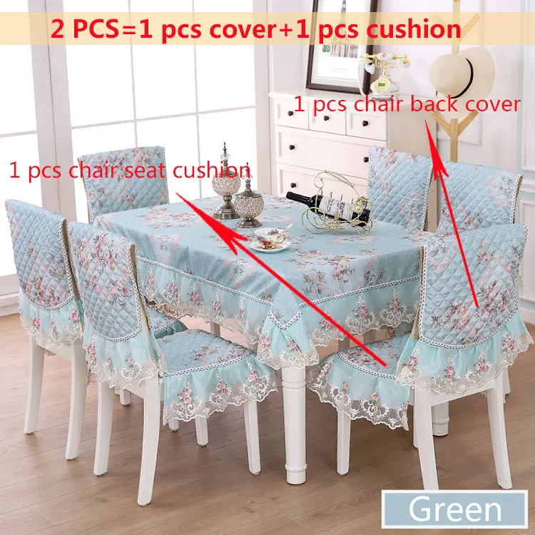 Green 2pcs 13 шт./компл. жаккардовые Скатерти комплект Обложка 150x200 см кружево стул с козырьком, декорированные Свадебный комплект в пасторальном Стиль palcemats прямоугольник скатерть - Цвет: Green 2pcs