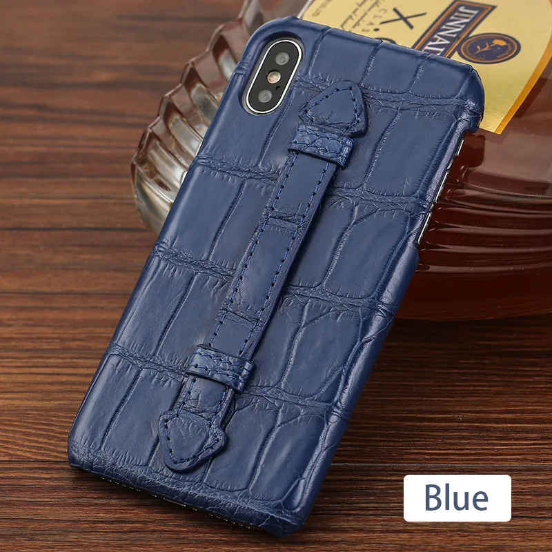 Синий Роскошный крокодиловый Чехол для телефона для iPhone 11 X Xr Xs Max чехол из натуральной крокодиловой кожи с ремешком и подставкой задняя крышка для 6 6S 7 8 Plus чехол - Цвет: Синий