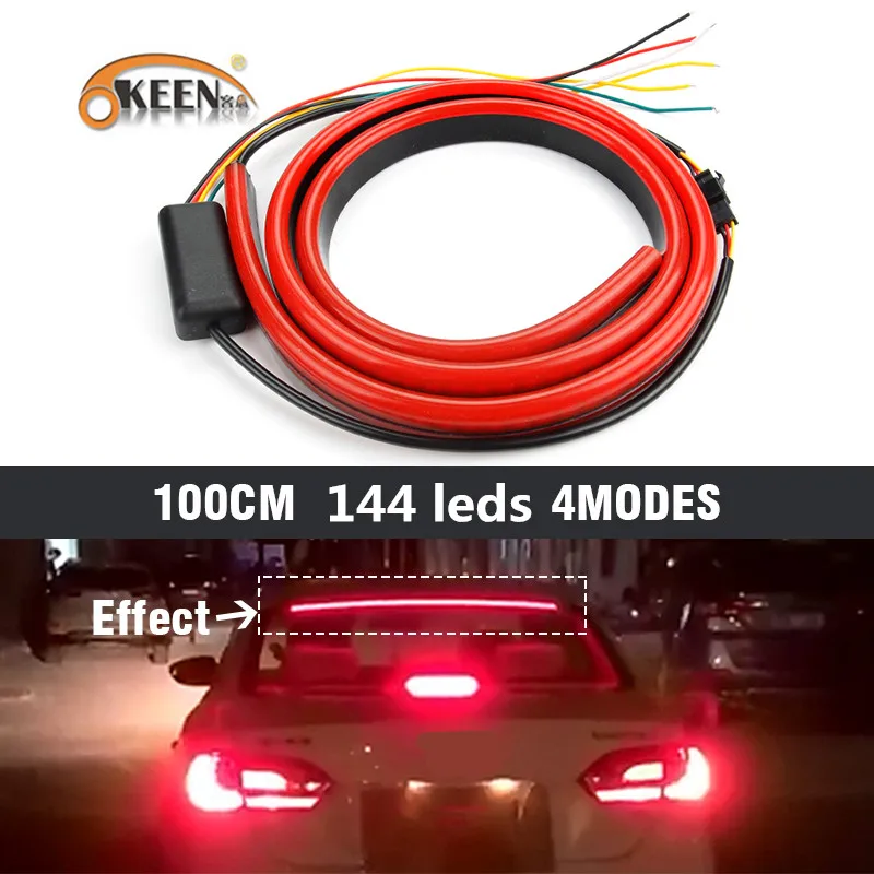 

OKEEN Red Flowing Flashing Car Third Brake Light LED Light Strip Rear Tail High Mount Stop Lamp 12V Signal Safety Warning Light