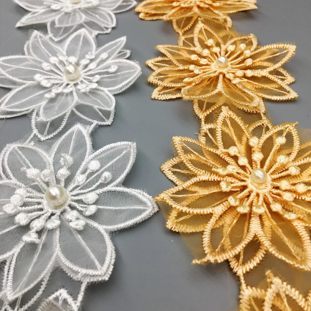 2 ярда растворимый цветок из бисера жемчужная кружевная отделка вышитая лента