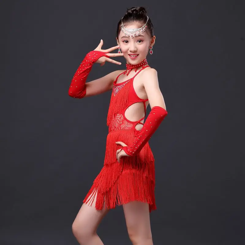 

Children's Latin dance skirt costume children's Latin dance clothing hot drilling tassel dress stage performance clothing