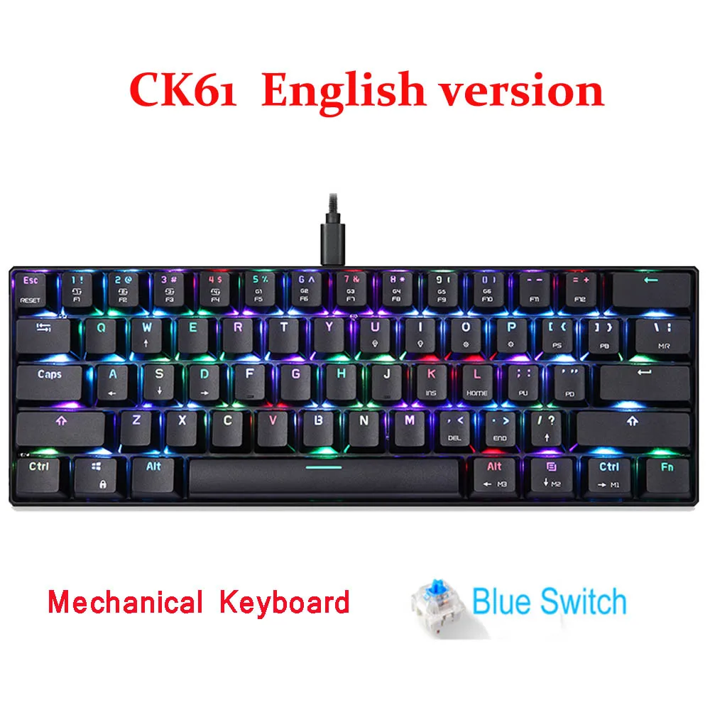 English Blue CK61 MOTOSPEED CK104 RGB подсветка русская английская механическая клавиатура анти-ореолы игровая клавиатура для Teclado Игровой Компьютер ТВ коробка - Цвет: English Blue CK61