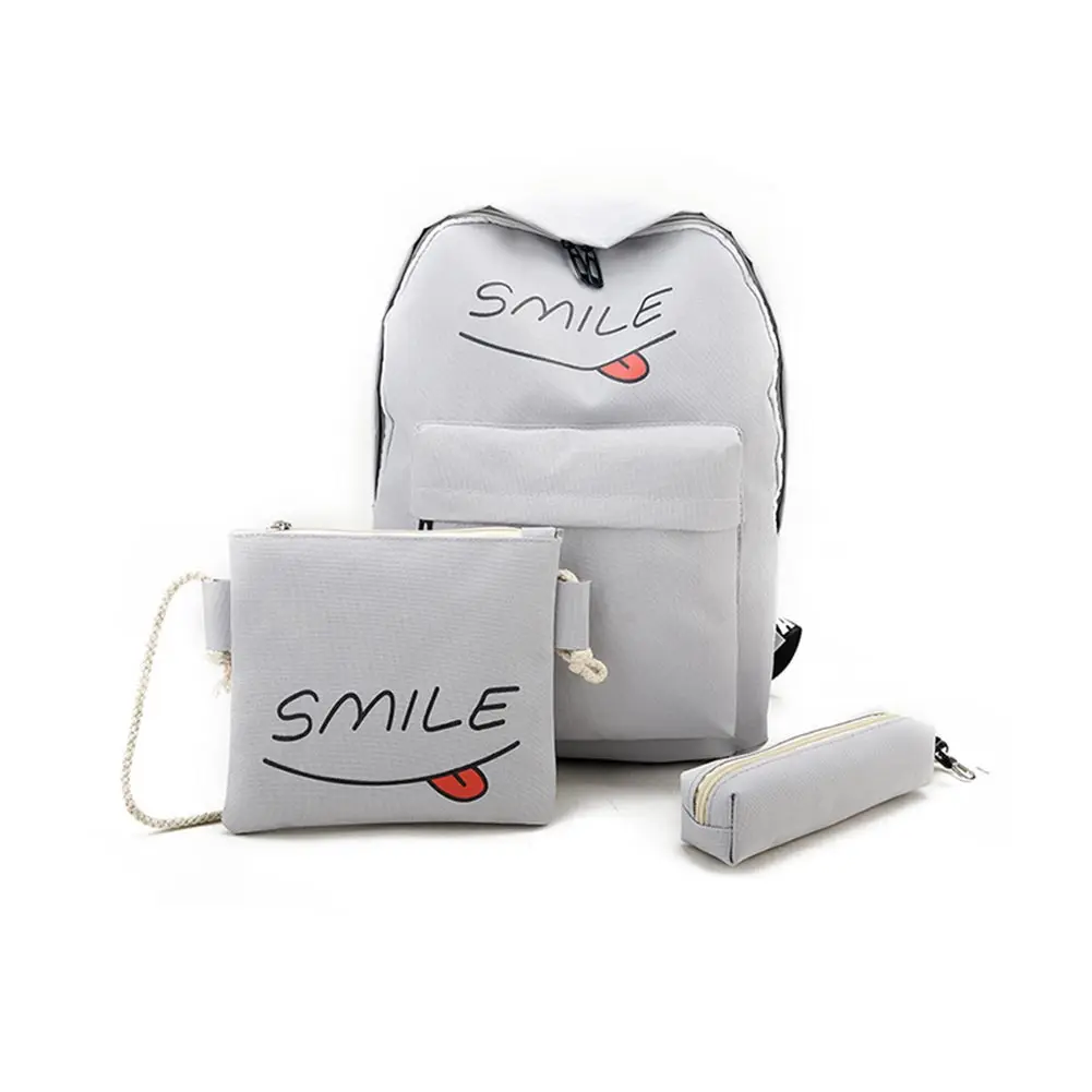 Милый холщовый рюкзак с улыбающимся принтом + сумка через плечо чехол карандаш