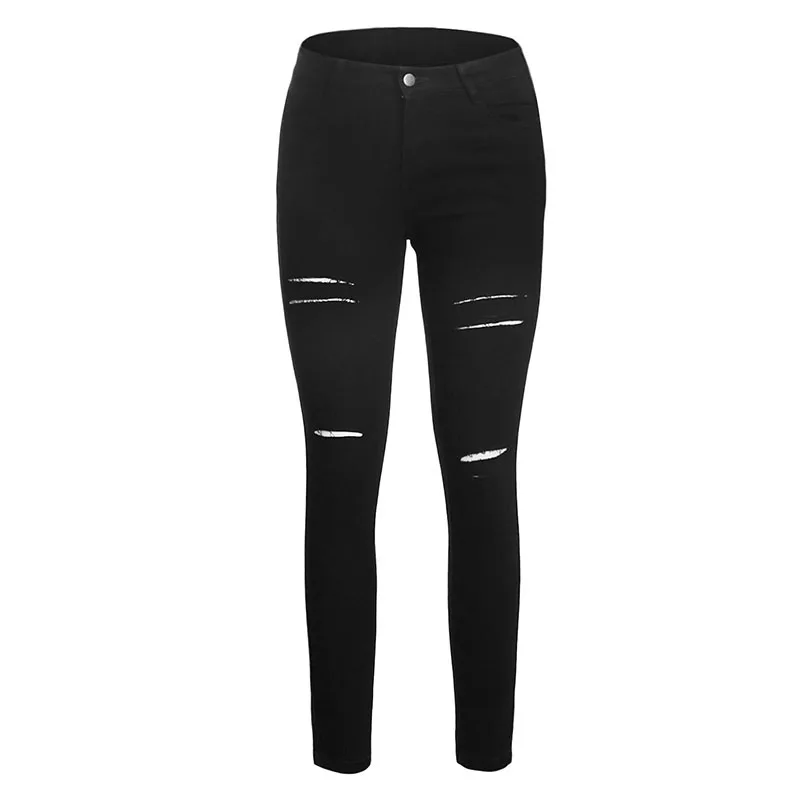 SEBOWEL Distressed Stretch Mid Rise Slim Denim Pants Woman 2020 Female Green/Black Ripped Holes Skinny Pencil Ladies Jeans | Женская