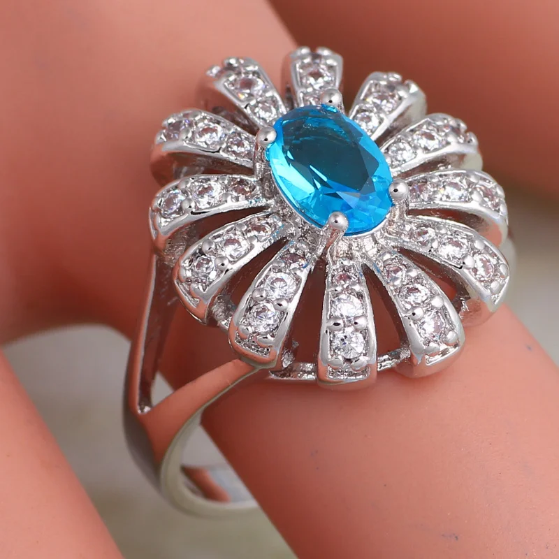 Свадебные аксессуары серебряный цвет синий фианит ювелирные кольца для женщин