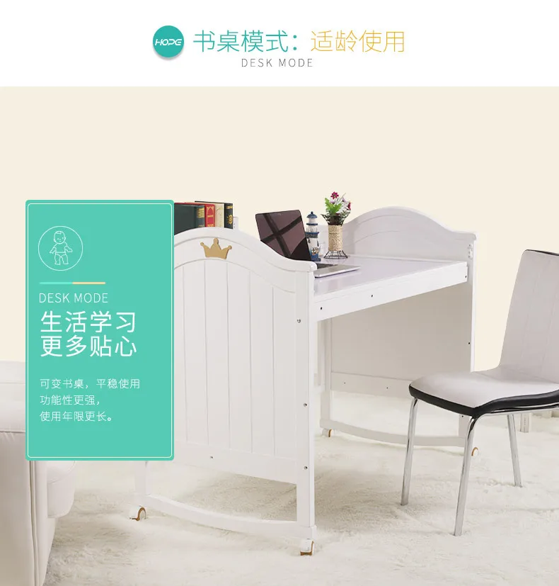 Baby Cribs baby nest baby bassinet solid wood newborn cradle bed with roller table lit enfant baby cot lit bebe white 104*61cm
