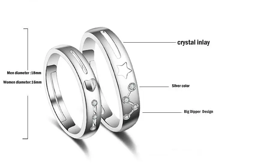 2 шт./компл. RUOYE модное Открытое кольцо для пары с большим камнем в форме капли