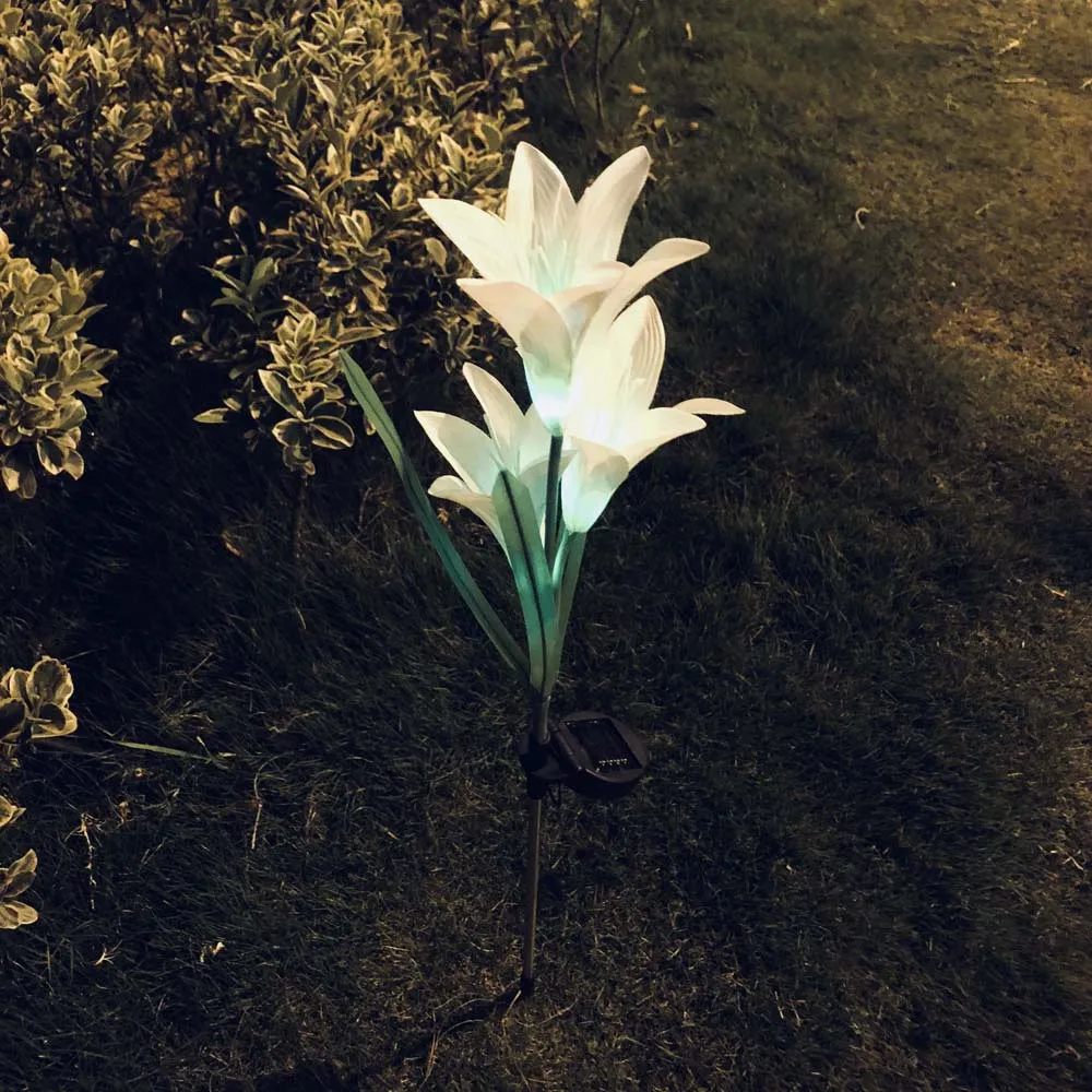 New High Quality Outdoor Solar Backyard Garden Stake Lights Powered 3 Lily Flower Drop Shipping | Лампы и освещение