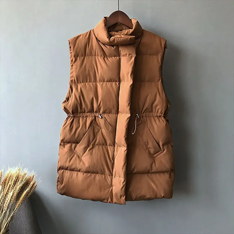 caramel colour Хлопковый жилет для женщин с воротником-стойкой, зимняя куртка для женщин Chaleco Mujer, теплое длинное зимнее пальто для женщин, повседневный жилет, куртка, жилет C5535 - Цвет: caramel colour