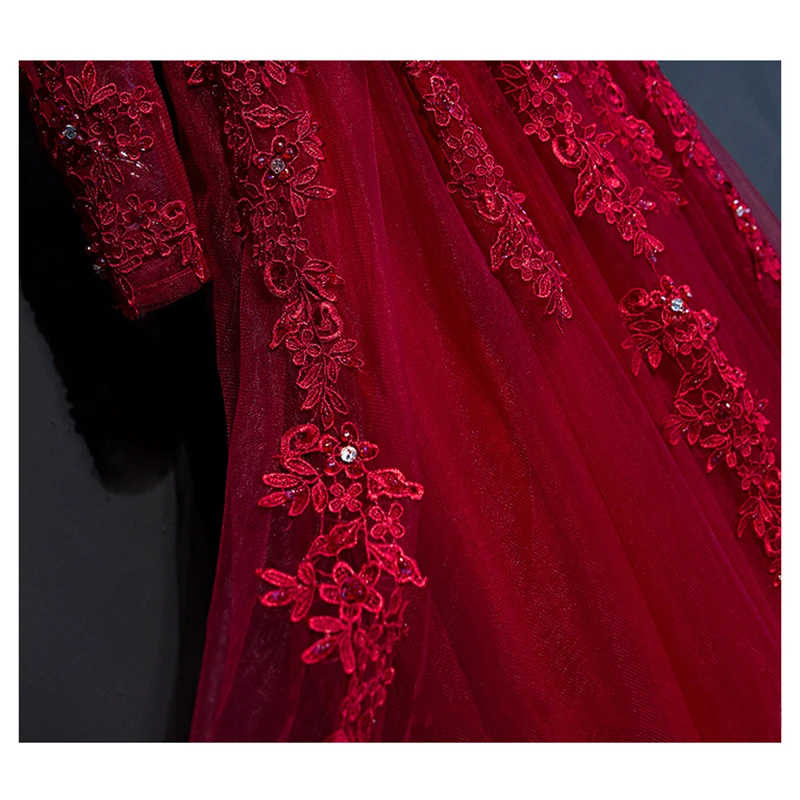 Vestido De Festa реальные фотографии красные вечерние платья бисерные кружевные