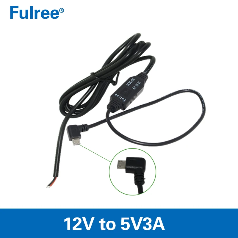 1 м 3 м Мини/микро USB DC 12 В до 5 В конвертер автомобильное зарядное устройство кабель жесткий провод шнур Комплект для Dash Cam DVR вождения рекордер камеры - Цвет: 1M-Micro Left Angle