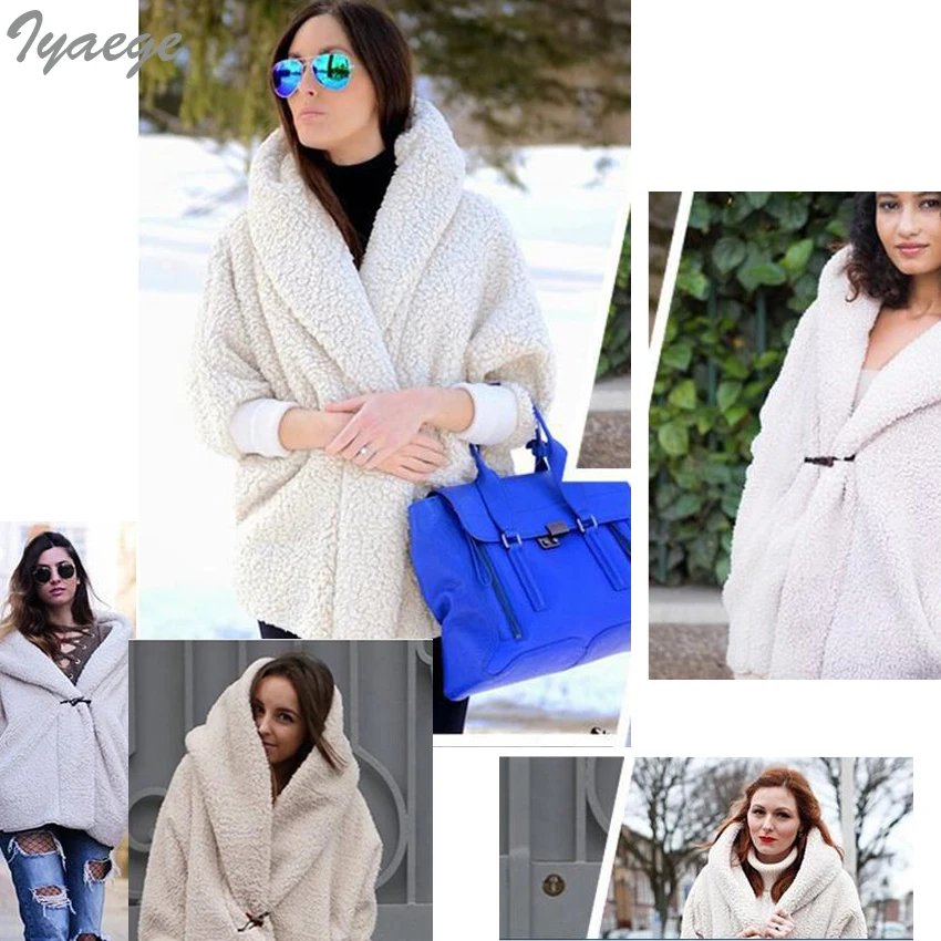 

V-neck Loose Casual Jacket Coat Single Button Winter Wool Blends Warm Coat Women Ladies Coats Jackets White Cotton Elegant 2019