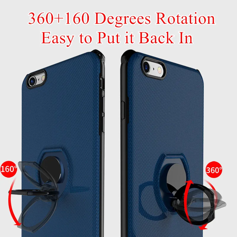 Fashion iPhone Case with Finger Ring and Kickstand Support Car Holder Anti Fingerpoint for 6 6s plus 7 8 X |