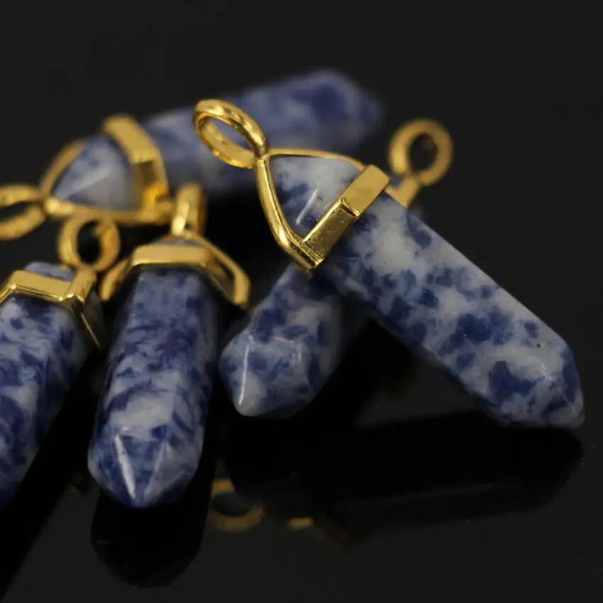 Подвеска в виде шестигранной точки синего кальдалита покрытая Богом натуральная