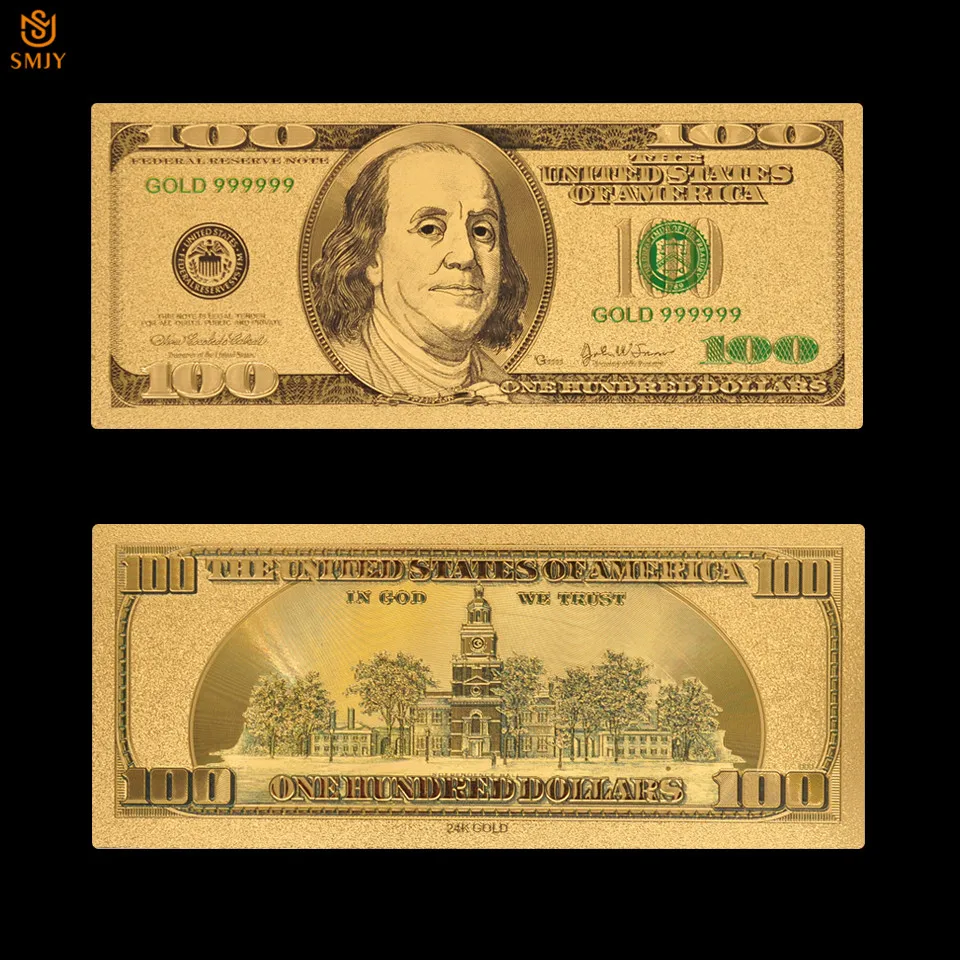 Новый продукт валютная бумага для США 100 долларов золото 999 покрытые золотом