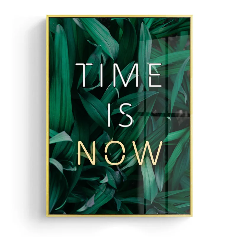 Неоновые плакаты и принты TIME IS NOW листья настенная Картина на холсте зеленое