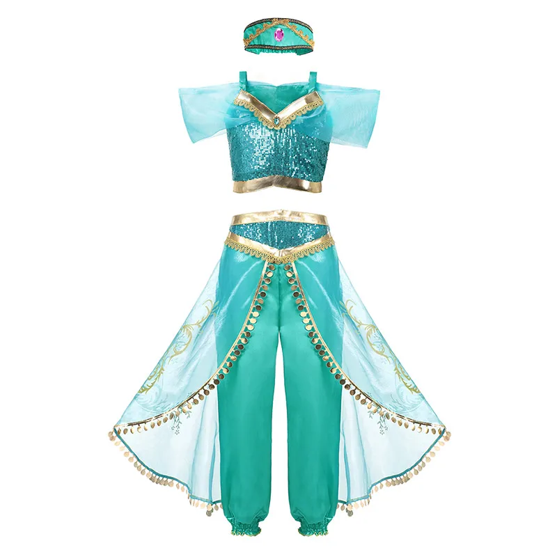 Jasmine ZT1201 PaMaBa/Детская зеленая летняя одежда принцессы Анны; маскарадный костюм принцессы и лягушки тианы; платья Спящей красавицы Рапунцель для девочек - Цвет: Jasmine ZT1201