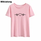 Футболки Mikialong с рисунком сердцебиения, женские летние футболки в стиле Харадзюку, женские хлопковые футболки, женская футболка Tumblr, женская футболка