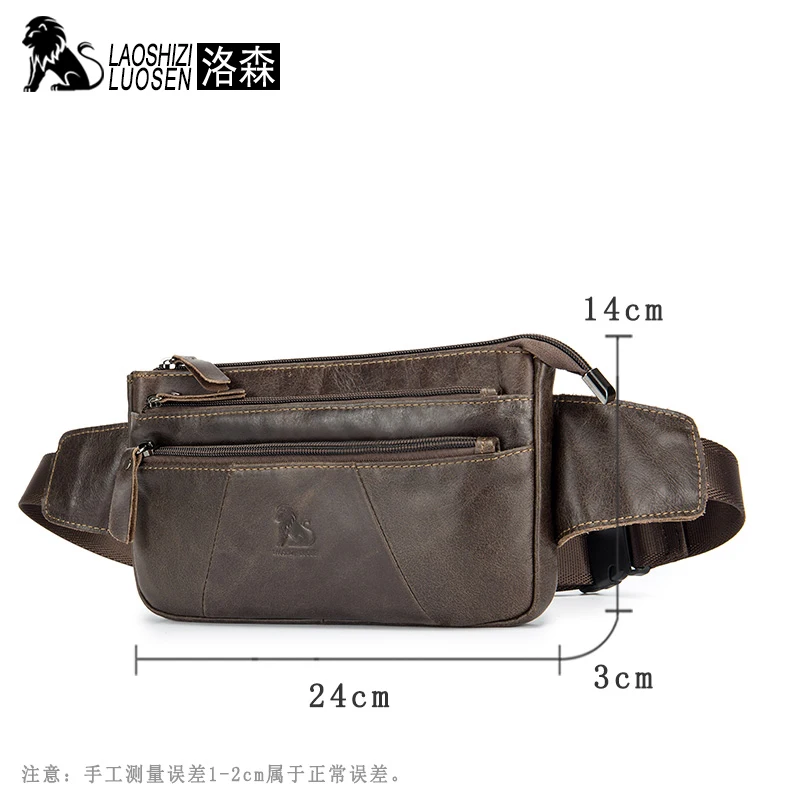 

LAOSHIZI LUOSEN Mens Genuine Leather Waist Packs Men Fanny Pack Belt Bag Phone Pouch Bags Travel Waist Pack Male 91104