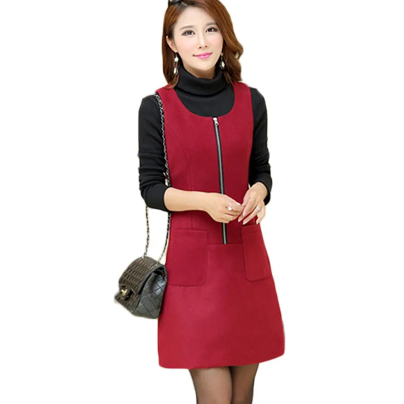 Женское шерстяное платье на бретелях весна осень 2019 повседневное приталенное