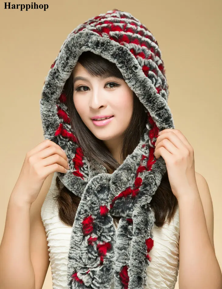 Зимняя женская вязаная шапка из кроличьего меха | Аксессуары для одежды