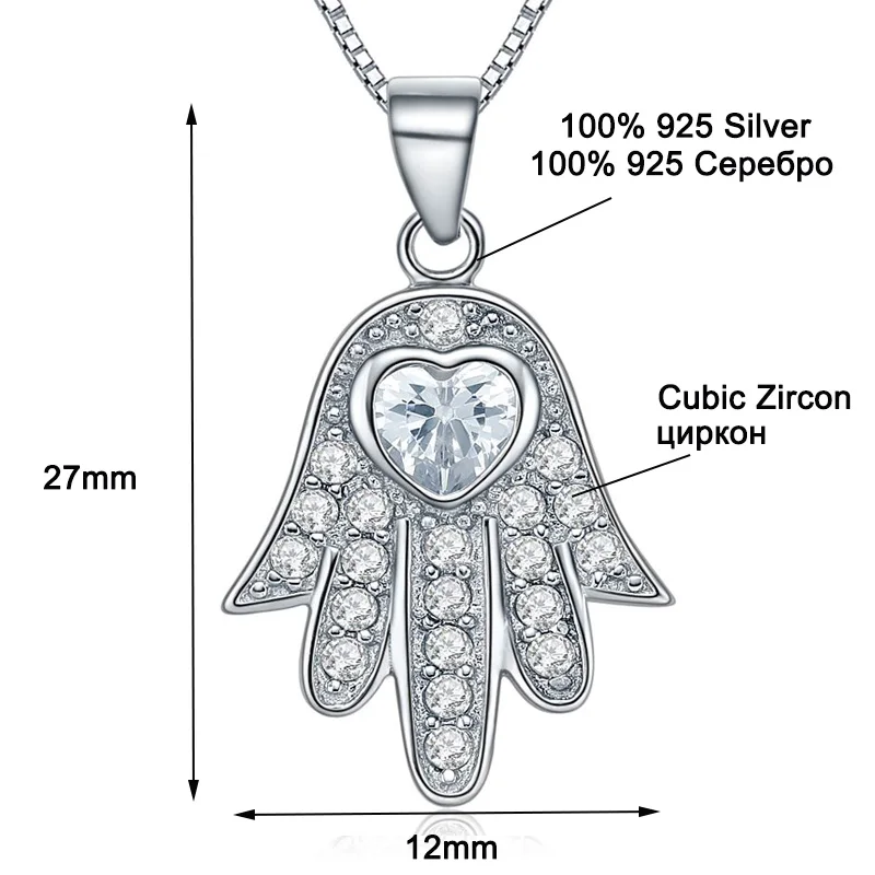 Aceworks Hamsa Hand 100% 925 Sterling Silver Heart Zirconia Charm Pendants Necklace For Punk Jewelry Infinity Design PT2201 | Украшения и