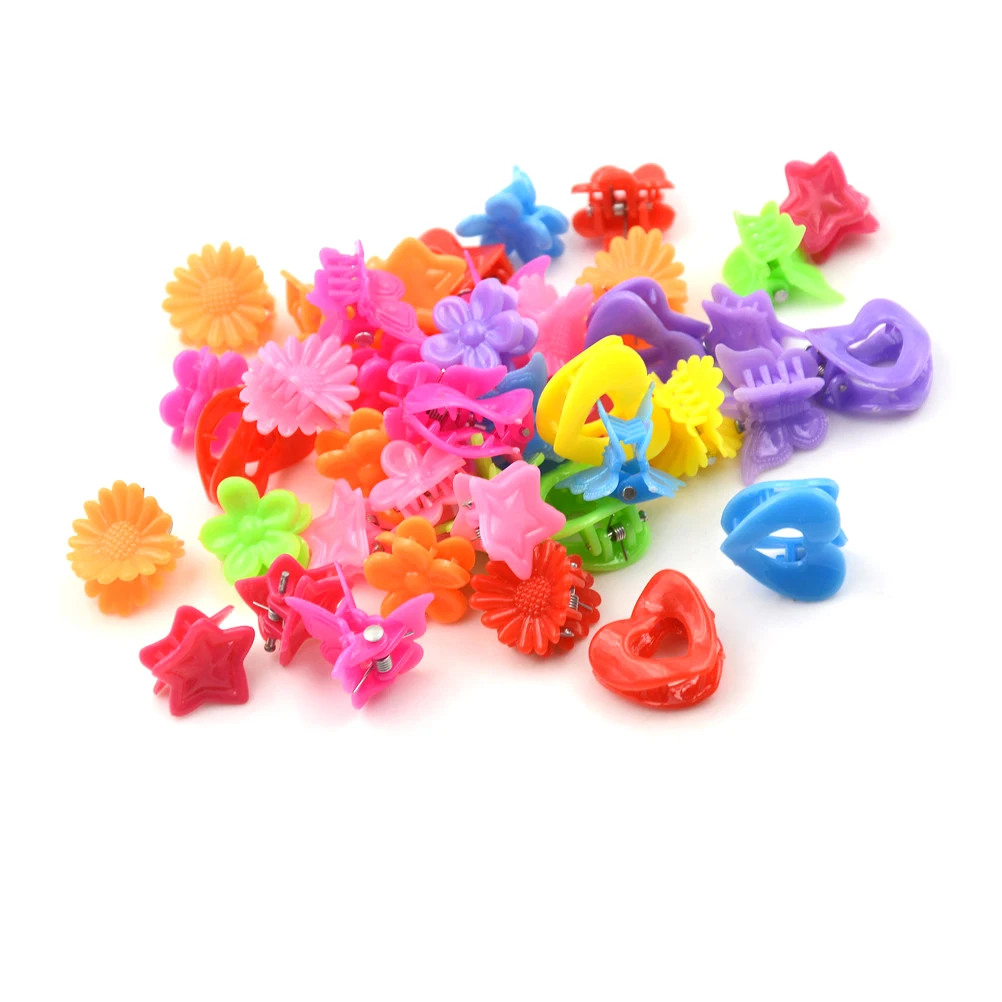 

Solid Color Cartoon Shape Girls' Hair Claw Jaw Toddlers' Side Hairpin Mini Small Hair Clips 20 Pcs/Lot