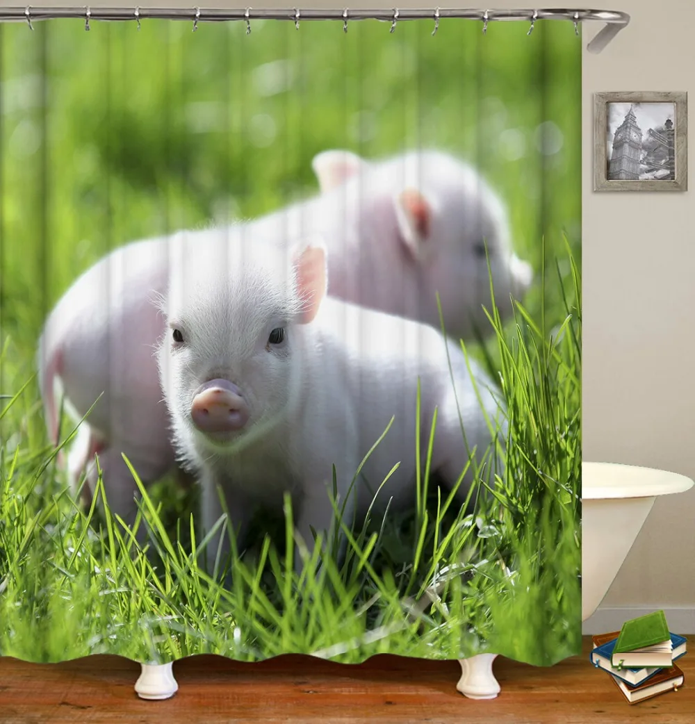 Белая свинья животная печать ванная занавеска для душа s водонепроницаемая ткань
