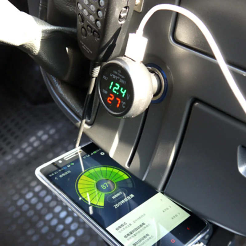 LED digital Display car Thermometer Car Voltmeter Universal for home 12V/24V auto USB Charger Mobile Phone meter | Автомобили и