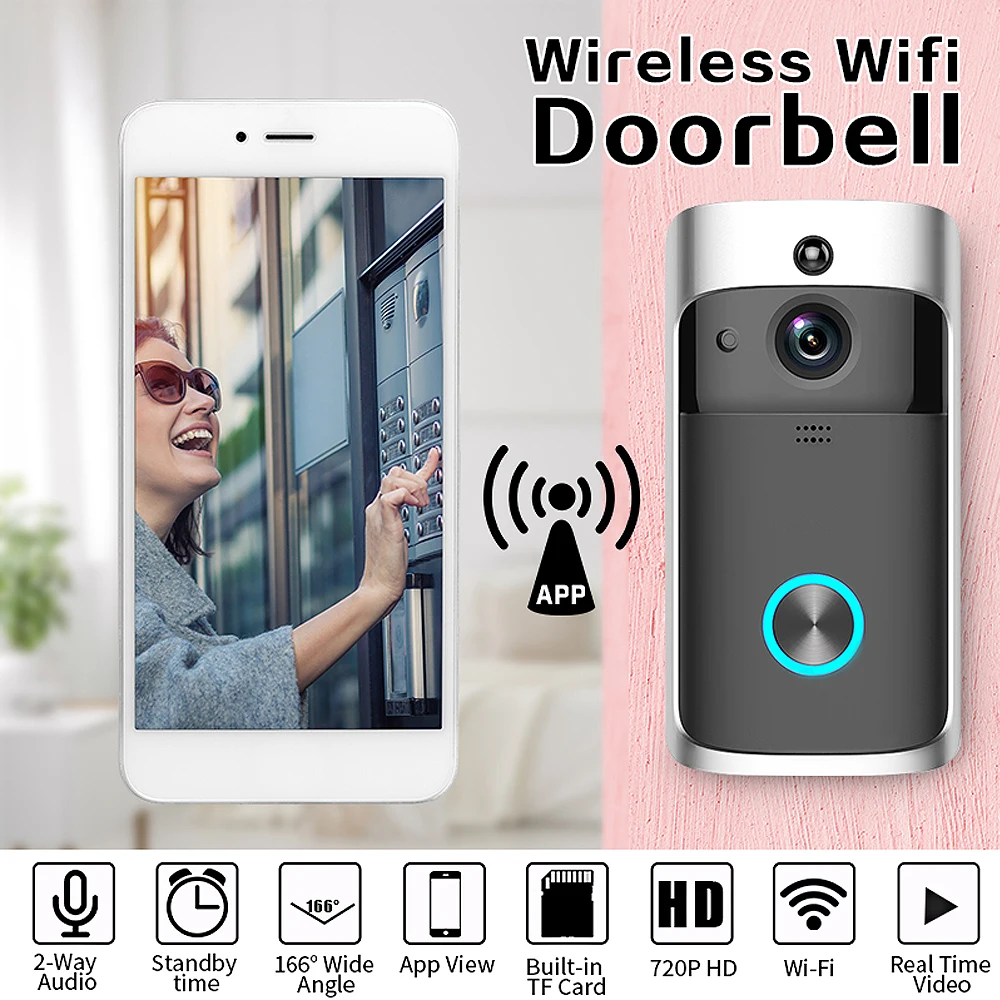 Wi Fi Smart видео безопасности дома дверные звонки HD 720P визуальный домофон Запись