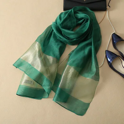 Green CoolCheer новые шелковые шарфы элегантные шелковые женские шарфы сшитые золотые шелковые шарфы длинная мягкая шаль шарф из органзы - Цвет: Green