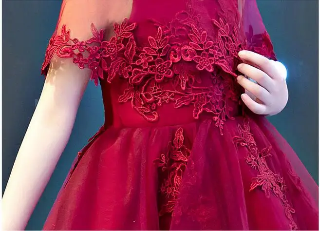 Glitz Red Flower Girl Dress Long Trailing Princess Ball Gown Party Wedding First Communion Dresses for | Детская одежда и обувь