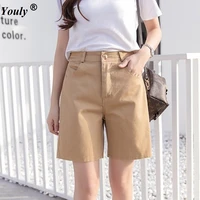casual streetwear women hot shorts 2021 summer elastic waist solid slim shorts wide leg zipper pockets shorts female hot shorts